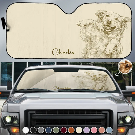 Custom Photo Pencil Sketch Dog Cat Funny Portrait - Personalized Auto Sunshade
