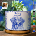 Pet Lovers,Pet Mom,Pet Dad,Memorial,Dog Lovers,Cat Lovers,Sad,Custom Photo - Custom Photo Pencil Sketch Dog Cat Memorial - Personalized Ceramic Plant Pot
