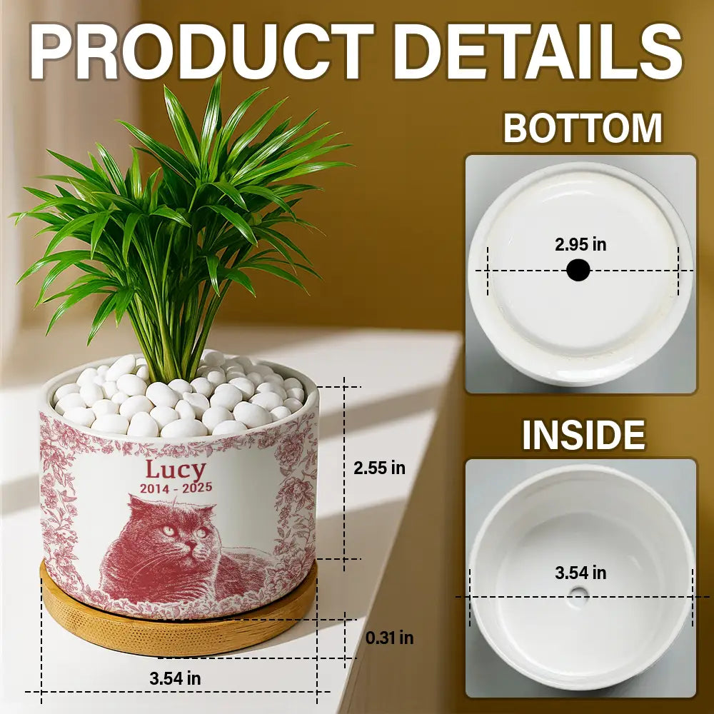 Pet Lovers,Pet Mom,Pet Dad,Memorial,Dog Lovers,Cat Lovers,Sad,Custom Photo - Custom Photo Pencil Sketch Dog Cat Memorial - Personalized Ceramic Plant Pot