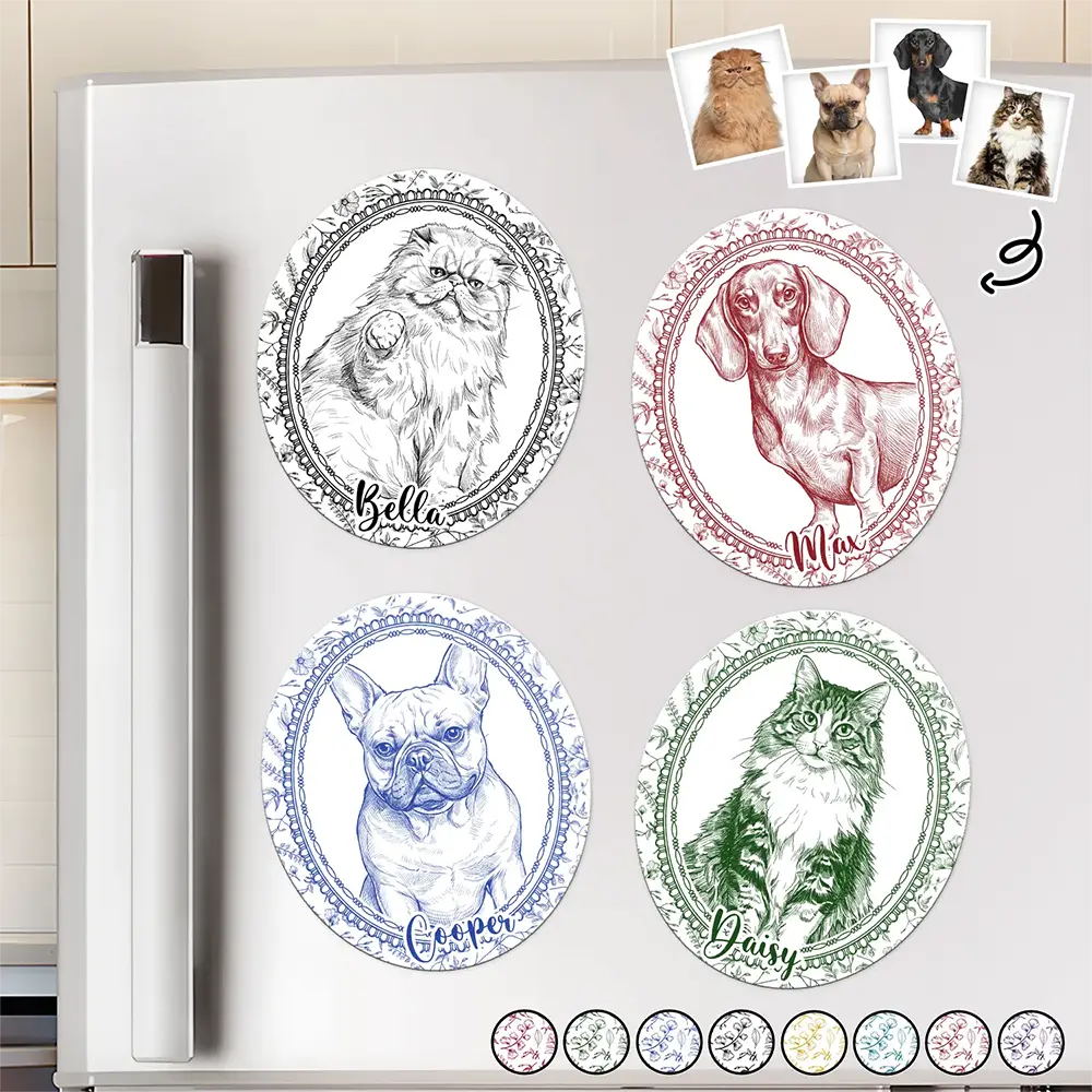 Custom Photo Pencil Sketch Dog Cat Pet Portrait Toile - Personalized Magnet