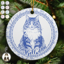 Art Design,Christmas,Cozy,Pet Lovers,Photo - Pencil Sketch - Remove BG - Custom Photo Pencil Sketch Dog Cat Pet Portrait Toile Remembrance - Personalized Circle Ceramic Ornament