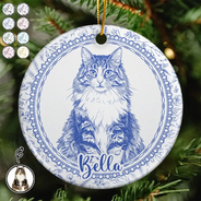 Art Design,Christmas,Cozy,Pet Lovers,Photo - Pencil Sketch - Remove BG - Custom Photo Pencil Sketch Dog Cat Pet Portrait Toile Remembrance - Personalized Circle Ceramic Ornament