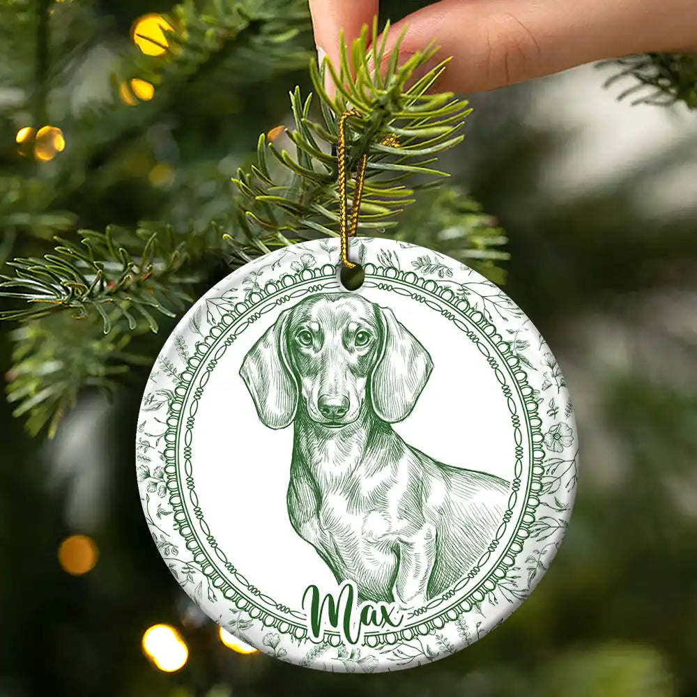 Art Design,Christmas,Cozy,Pet Lovers,Photo - Pencil Sketch - Remove BG - Custom Photo Pencil Sketch Dog Cat Pet Portrait Toile Remembrance - Personalized Circle Ceramic Ornament