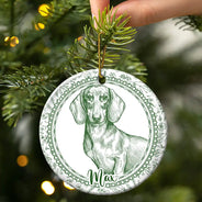 Art Design,Christmas,Cozy,Pet Lovers,Photo - Pencil Sketch - Remove BG - Custom Photo Pencil Sketch Dog Cat Pet Portrait Toile Remembrance - Personalized Circle Ceramic Ornament