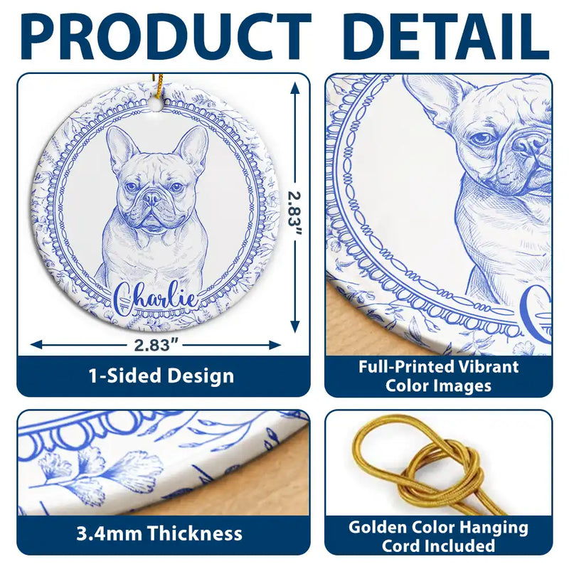 Art Design,Christmas,Cozy,Pet Lovers,Photo - Pencil Sketch - Remove BG - Custom Photo Pencil Sketch Dog Cat Pet Portrait Toile Remembrance - Personalized Circle Ceramic Ornament