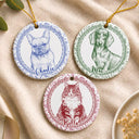 Art Design,Christmas,Cozy,Pet Lovers,Photo - Pencil Sketch - Remove BG - Custom Photo Pencil Sketch Dog Cat Pet Portrait Toile Remembrance - Personalized Circle Ceramic Ornament