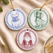 Art Design,Christmas,Cozy,Pet Lovers,Photo - Pencil Sketch - Remove BG - Custom Photo Pencil Sketch Dog Cat Pet Portrait Toile Remembrance - Personalized Circle Ceramic Ornament