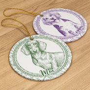 Art Design,Christmas,Cozy,Pet Lovers,Photo - Pencil Sketch - Remove BG - Custom Photo Pencil Sketch Dog Cat Pet Portrait Toile Remembrance - Personalized Circle Ceramic Ornament