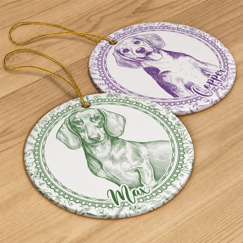 Art Design,Christmas,Cozy,Pet Lovers,Photo - Pencil Sketch - Remove BG - Custom Photo Pencil Sketch Dog Cat Pet Portrait Toile Remembrance - Personalized Circle Ceramic Ornament