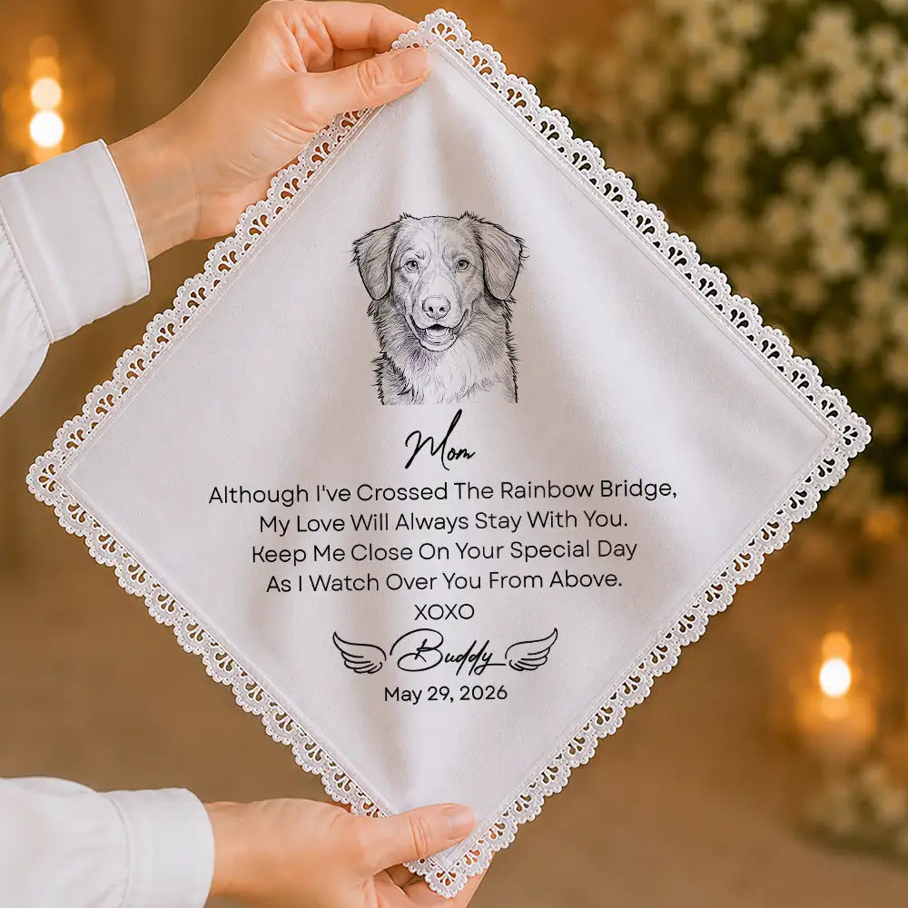 Pet Couple,Art Design,Sympathetic,Pet Lovers,Gift For Couples,Wedding,Photo - Pencil Sketch - Bold,Custom Text - Custom Photo Pencil Sketch Dog Cat Pet Wedding Remembrance - Personalized Handkerchief
