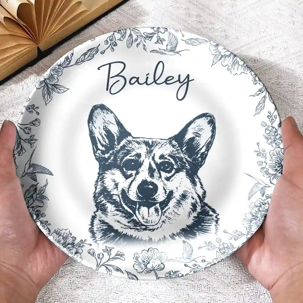 Pet Lovers,Pet Mom,Pet Dad,Dog Lovers,Dog Mom,Dog Dad,Cat Lovers,Cat Mom,Cat Dad,Love,Custom Photo - Custom Photo Pencil Sketch Dog Cat Portrait - Personalized Ceramic Plate
