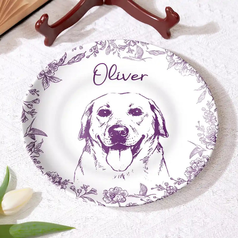 Pet Lovers,Pet Mom,Pet Dad,Dog Lovers,Dog Mom,Dog Dad,Cat Lovers,Cat Mom,Cat Dad,Love,Custom Photo - Custom Photo Pencil Sketch Dog Cat Portrait - Personalized Ceramic Plate