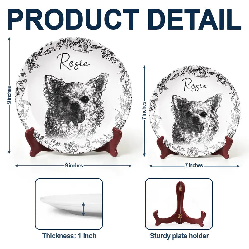 Pet Lovers,Pet Mom,Pet Dad,Dog Lovers,Dog Mom,Dog Dad,Cat Lovers,Cat Mom,Cat Dad,Love,Custom Photo - Custom Photo Pencil Sketch Dog Cat Portrait - Personalized Ceramic Plate