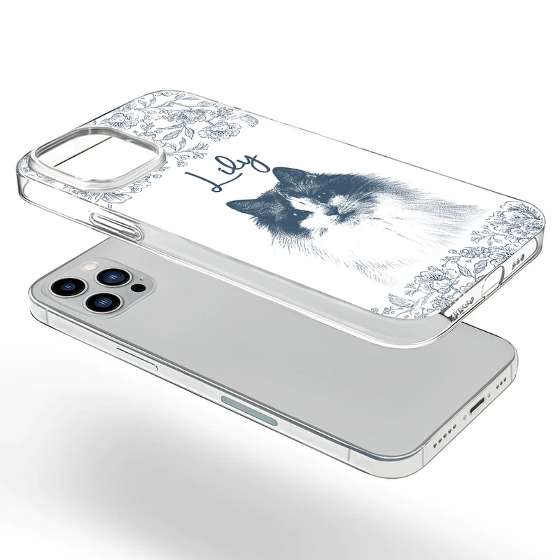 Pet Lovers,Pet Mom,Pet Dad,Dog Lovers,Dog Mom,Dog Dad,Cat Lovers,Cat Mom,Cat Dad,Love,Custom Photo - Custom Photo Pencil Sketch Dog Cat Portrait - Personalized Clear Phone Case