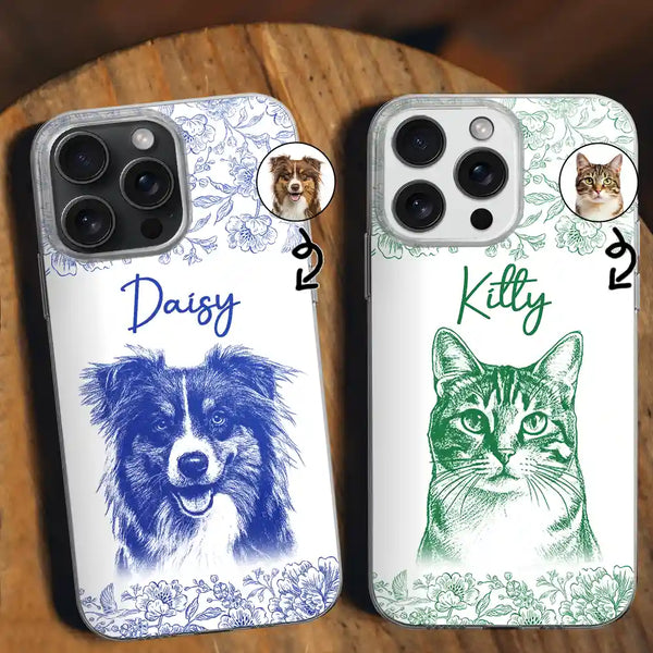Pet Lovers,Pet Mom,Pet Dad,Dog Lovers,Dog Mom,Dog Dad,Cat Lovers,Cat Mom,Cat Dad,Love,Custom Photo - Custom Photo Pencil Sketch Dog Cat Portrait - Personalized Clear Phone Case