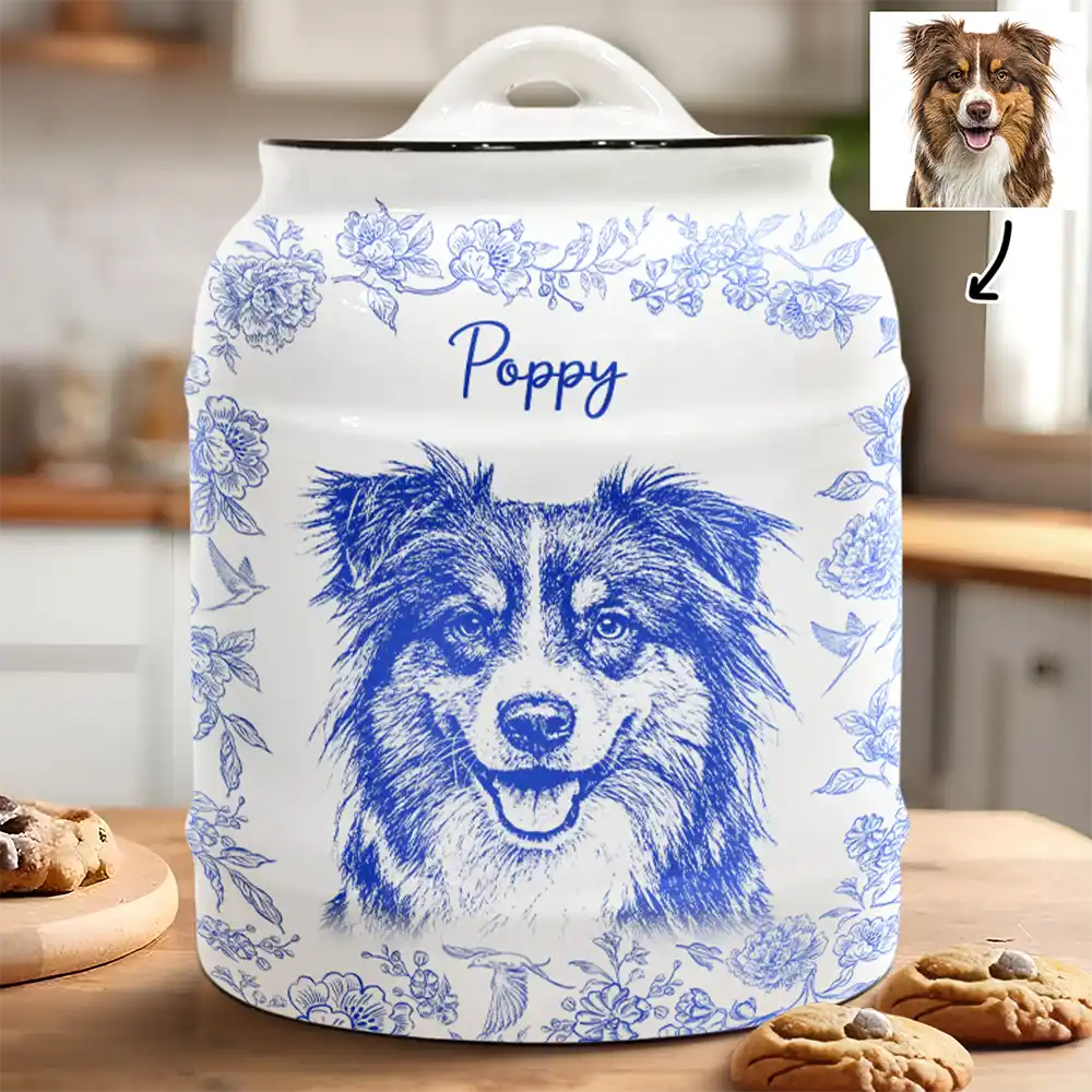Family, Gift For Bestie, Dog Lovers, Cat Lovers, Happy, Custom Photo, Gift For Mother, Gift For Father - Custom Photo Pencil Sketch Dog Cat Portrait - Personalized Cookie Jar