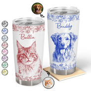 Pet Lovers,Pet Mom,Pet Dad,Dog Lovers,Dog Mom,Dog Dad,Cat Lovers,Cat Mom,Cat Dad,Happy,Custom Photo - Custom Photo Pencil Sketch Dog Cat Portrait - Personalized Tumbler
