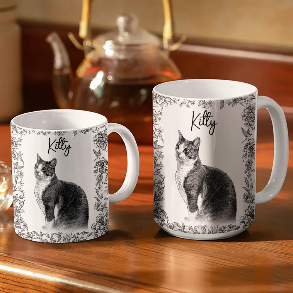 Pet Lovers,Pet Mom,Pet Dad,Dog Lovers,Dog Mom,Dog Dad,Cat Lovers,Cat Mom,Cat Dad,Love,Custom Photo - Custom Photo Pencil Sketch Dog Cat Portrait - Personalized White Edge-to-Edge Mug