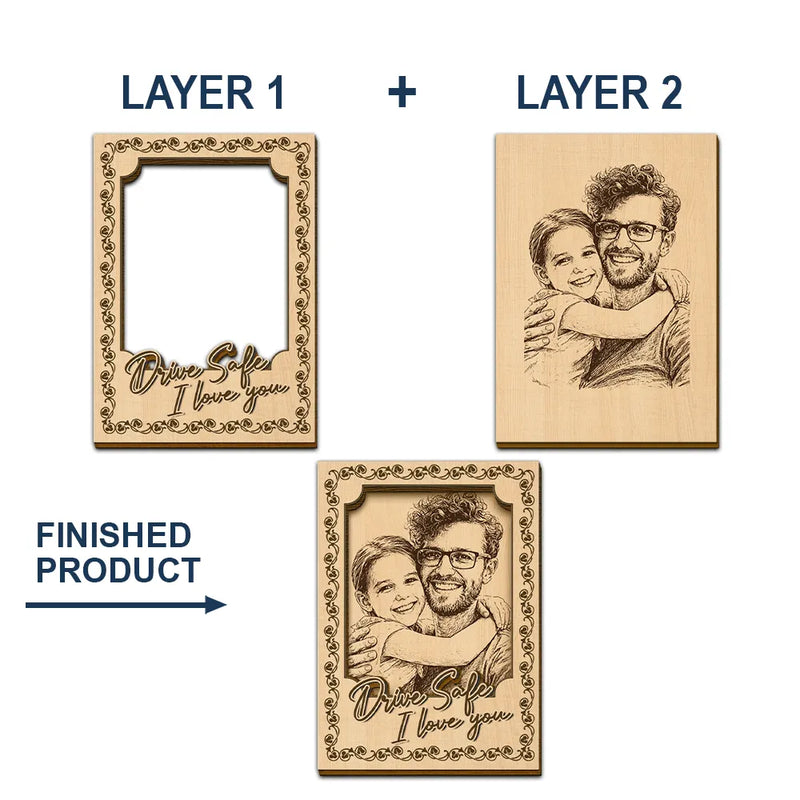 Custom Photo,Gift For Father,Gift For Mother,Family,Happy - Custom Photo Pencil Sketch Drive Safe I Love You - Personalized Custom Shaped Car Visor Clip