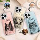 Family,Gift For Bestie,Dog Lovers,Cat Lovers,Happy,Custom Photo,Gift For Mother,Gift For Father - Custom Photo Pencil Sketch Family Besties Dog Cat Portrait - Personalized Clear Phone Case