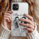 Family,Gift For Bestie,Dog Lovers,Cat Lovers,Happy,Custom Photo,Gift For Mother,Gift For Father - Custom Photo Pencil Sketch Family Besties Dog Cat Portrait - Personalized Clear Phone Case