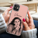 Family,Gift For Bestie,Dog Lovers,Cat Lovers,Happy,Custom Photo,Gift For Mother,Gift For Father - Custom Photo Pencil Sketch Family Besties Dog Cat Portrait - Personalized Clear Phone Case