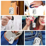 Gift For Mother,Gift For Father,Love,New Dad,New Mom - Custom Photo Pencil Sketch Family Dog Cat Portrait - Personalized Aluminum Keychain