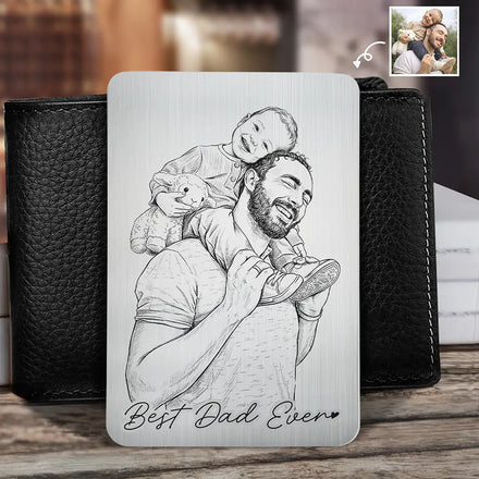 Custom Photo Pencil Sketch Family Dog Cat Portrait - Personalized Aluminum Wallet Card