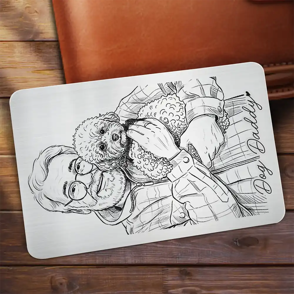 Gift For Father,Gift For Grandpa,Pet Lovers,Pet Mom,Pet Dad,Dog Lovers,Dog Mom,Dog Dad,Cat Lovers,Cat Mom,Cat Dad,Non-Eng,Photo - Pencil Sketch,Humorous - Custom Photo Pencil Sketch Family Dog Cat Portrait - Personalized Aluminum Wallet Card