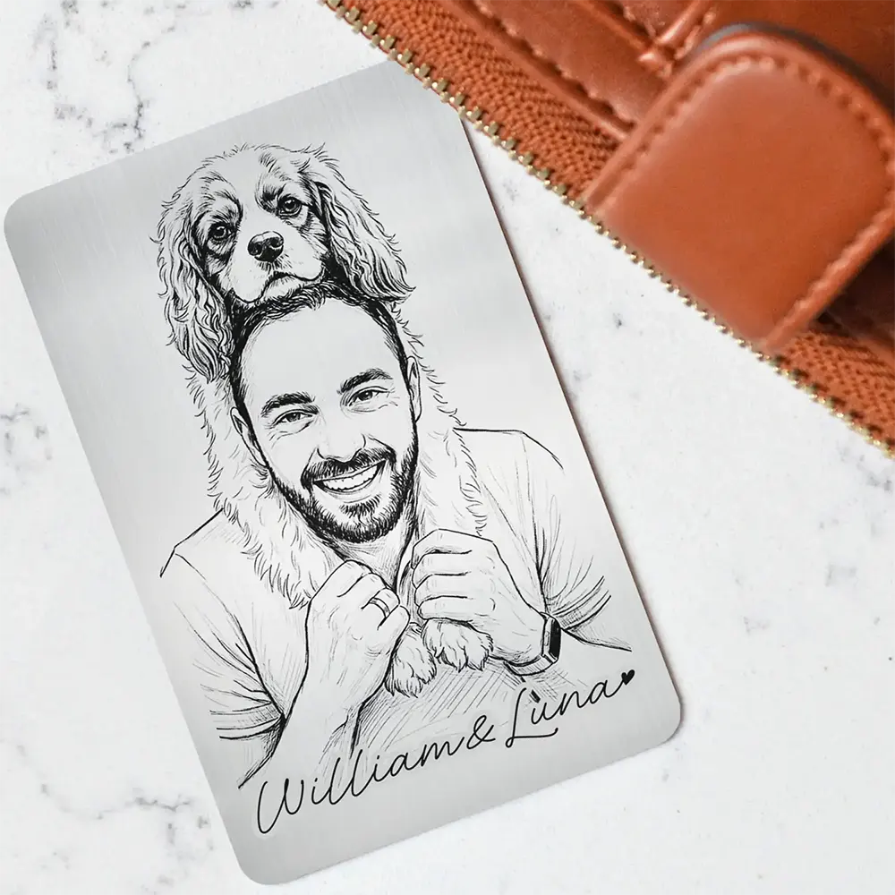 Gift For Father,Gift For Grandpa,Pet Lovers,Pet Mom,Pet Dad,Dog Lovers,Dog Mom,Dog Dad,Cat Lovers,Cat Mom,Cat Dad,Non-Eng,Photo - Pencil Sketch,Humorous - Custom Photo Pencil Sketch Family Dog Cat Portrait - Personalized Aluminum Wallet Card