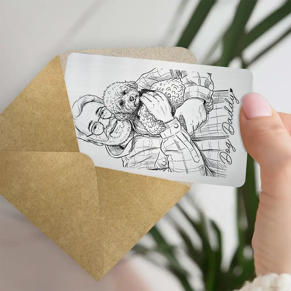 Gift For Father,Gift For Grandpa,Pet Lovers,Pet Mom,Pet Dad,Dog Lovers,Dog Mom,Dog Dad,Cat Lovers,Cat Mom,Cat Dad,Non-Eng,Photo - Pencil Sketch,Humorous - Custom Photo Pencil Sketch Family Dog Cat Portrait - Personalized Aluminum Wallet Card