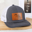 Gift For Mother,Gift For Father,Love,New Dad,New Mom - Custom Photo Pencil Sketch Family Dog Cat Portrait - Personalized Leather Patch Hat