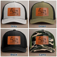 Gift For Mother,Gift For Father,Love,New Dad,New Mom - Custom Photo Pencil Sketch Family Dog Cat Portrait - Personalized Leather Patch Hat
