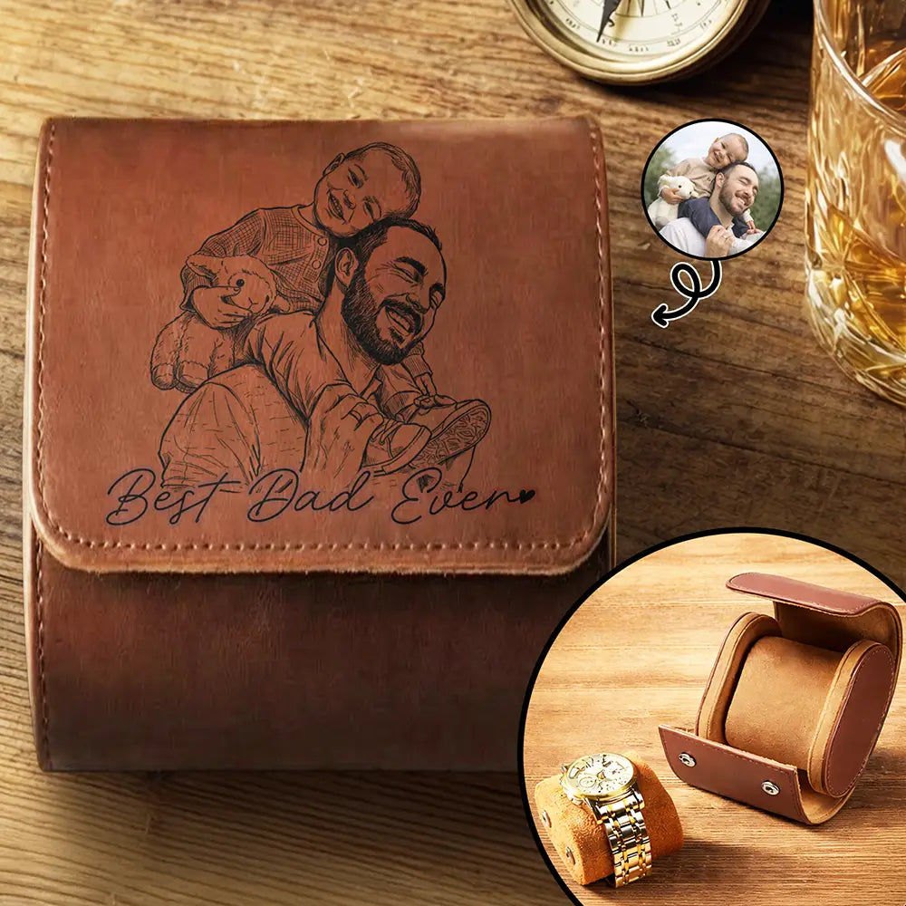 Gift For Father,Gift For Grandpa,Pet Lovers,Pet Mom,Pet Dad,Dog Lovers,Dog Mom,Dog Dad,Cat Lovers,Cat Mom,Cat Dad,Non-Eng,Photo - Pencil Sketch (Bold),Humorous - Custom Photo Bold Sketch Family Dog Cat Portrait - Personalized Leather Watch Case