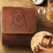 Gift For Father,Gift For Grandpa,Pet Lovers,Pet Mom,Pet Dad,Dog Lovers,Dog Mom,Dog Dad,Cat Lovers,Cat Mom,Cat Dad,Non-Eng,Photo - Pencil Sketch (Bold),Humorous - Custom Photo Bold Sketch Family Dog Cat Portrait - Personalized Leather Watch Case