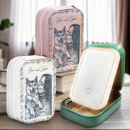 Family, Gift For Bestie, Dog Lovers, Cat Lovers, Happy, Custom Photo, Gift For Mother, Gift For Father - Custom Photo Pencil Sketch Family Dog Cat Portrait - Personalized Makeup Box With LED Mirror