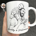 Gift For Mother,Gift For Father,Love,New Dad,New Mom - Custom Photo Pencil Sketch Family Dog Cat Portrait - Personalized Mug
