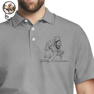 Gift For Mother,Gift For Father,Love,New Dad,New Mom - Custom Photo Pencil Sketch Family Dog Cat Portrait - Personalized Polo Shirt