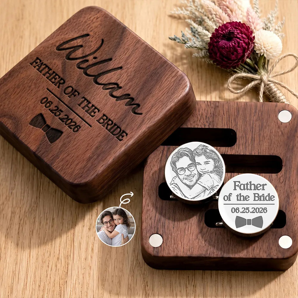 Custom Photo Pencil Sketch Father Of Bride Groom Team Groom Wedding Favors - Personalized Circular Cufflinks