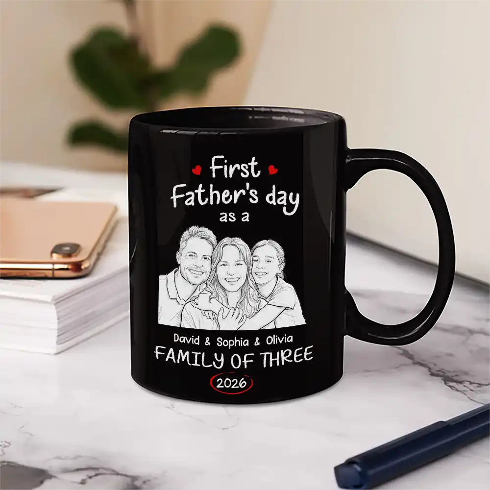 Gift For Mother,Gift For Father,Gift For Kids,Gift For Men,Gift For Women,Happy,Family,Custom Photo - Custom Photo Pencil Sketch First Time Ever As A Family Of Three - Personalized Mug