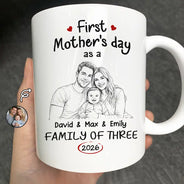 Gift For Mother,Gift For Father,Gift For Kids,Gift For Men,Gift For Women,Happy,Family,Custom Photo - Custom Photo Pencil Sketch First Time Ever As A Family Of Three - Personalized Mug