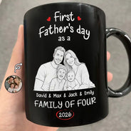 Custom Photo Pencil Sketch First Time Ever As A Family Of Three - Personalized Mug