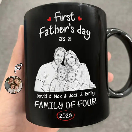 Custom Photo Pencil Sketch First Time Ever As A Family Of Three - Personalized Mug
