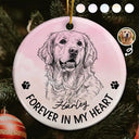 Art Design,Sentimental,Christmas,Pet Lovers,Memorial,Photo - Pencil Sketch - Remove BG - Custom Photo Pencil Sketch Forever In My Heart Memorial - Personalized Circle Ceramic Ornament