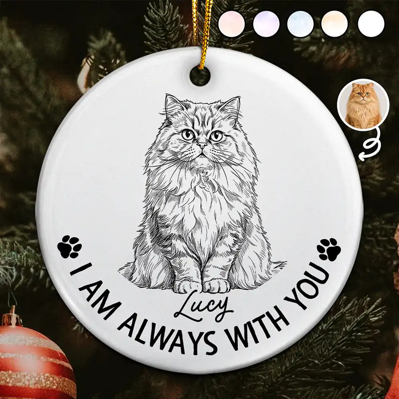 Art Design,Sentimental,Christmas,Pet Lovers,Memorial,Photo - Pencil Sketch - Remove BG - Custom Photo Pencil Sketch Forever In My Heart Memorial - Personalized Circle Ceramic Ornament