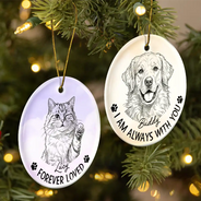 Art Design,Sentimental,Christmas,Pet Lovers,Memorial,Photo - Pencil Sketch - Remove BG - Custom Photo Pencil Sketch Forever In My Heart Memorial - Personalized Circle Ceramic Ornament