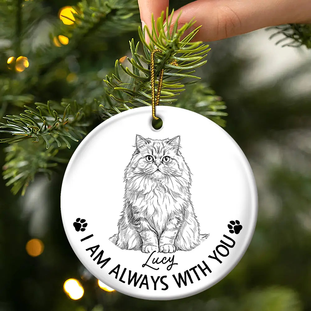 Art Design,Sentimental,Christmas,Pet Lovers,Memorial,Photo - Pencil Sketch - Remove BG - Custom Photo Pencil Sketch Forever In My Heart Memorial - Personalized Circle Ceramic Ornament