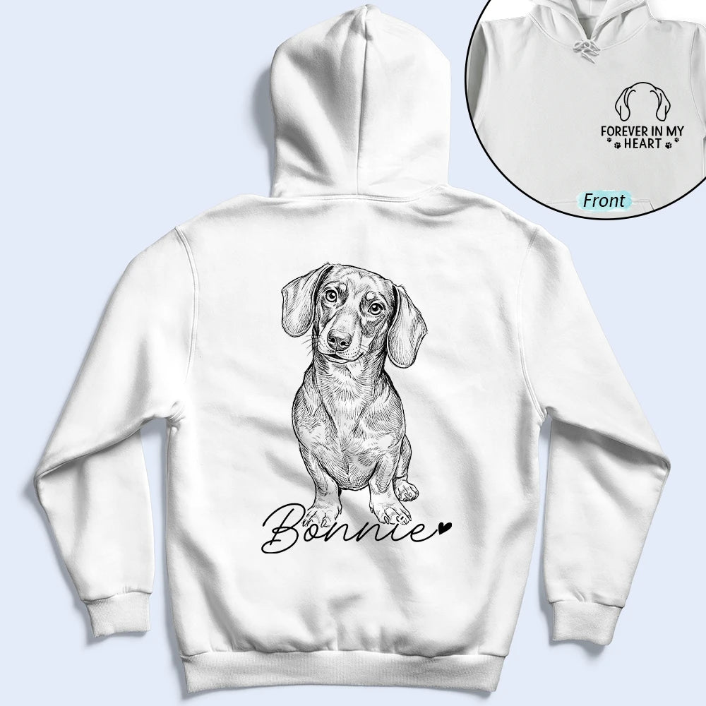 Pet Lovers,Pet Mom,Pet Dad,Dog Lovers,Dog Mom,Dog Dad,Cat Lovers,Cat Mom,Cat Dad,Non-Eng,Photo - Pencil Sketch,Sentimental - Custom Photo Pencil Sketch Forever In My Heart Memorial - Personalized T Shirt