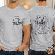 Pet Lovers,Pet Mom,Pet Dad,Dog Lovers,Dog Mom,Dog Dad,Cat Lovers,Cat Mom,Cat Dad,Non-Eng,Photo - Pencil Sketch,Sentimental - Custom Photo Pencil Sketch Forever In My Heart Memorial - Personalized T Shirt