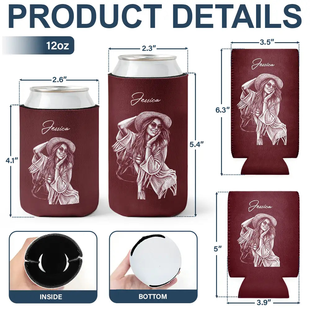 Custom Photo,Beach,Art Design,Summer,Pet Lovers,Playful,Photo - Pencil Sketch - Remove BG - Custom Photo Pencil Sketch Friends Family Pet Funny Portrait - Personalized Can Cooler Sleeve